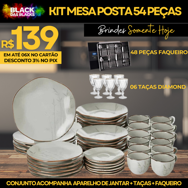 54 Peças Aparelho de Jantar em Porcelana Conjunto de Luxo - ATENCIPA BLACK 28/11